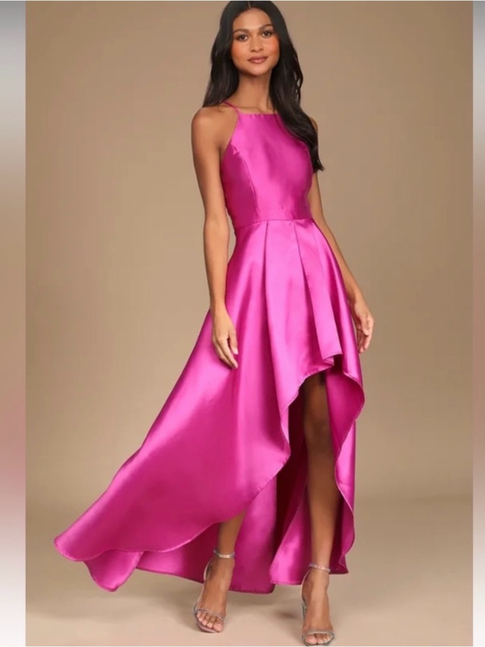 NWT Lulus Formal Pink/Fuchsia High-Low Satin Evening Dress